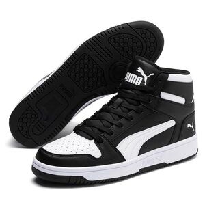 PUMA Mens Rebound Layup Leather Sneaker black and white Panda size 8